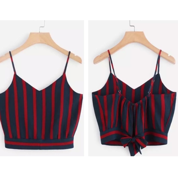 LUX Boutique Tops - Striped V-neck Cropped Tank with Tie Back S/M/L